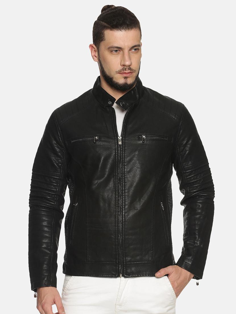 black solid pu biker jacket - 17427143 - Zoom Image - 1