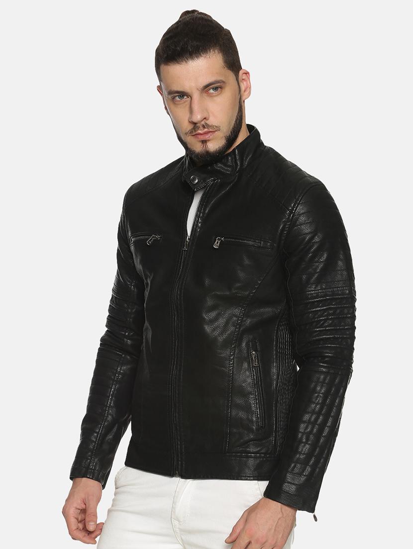 black solid pu biker jacket - 17427143 - Zoom Image - 2