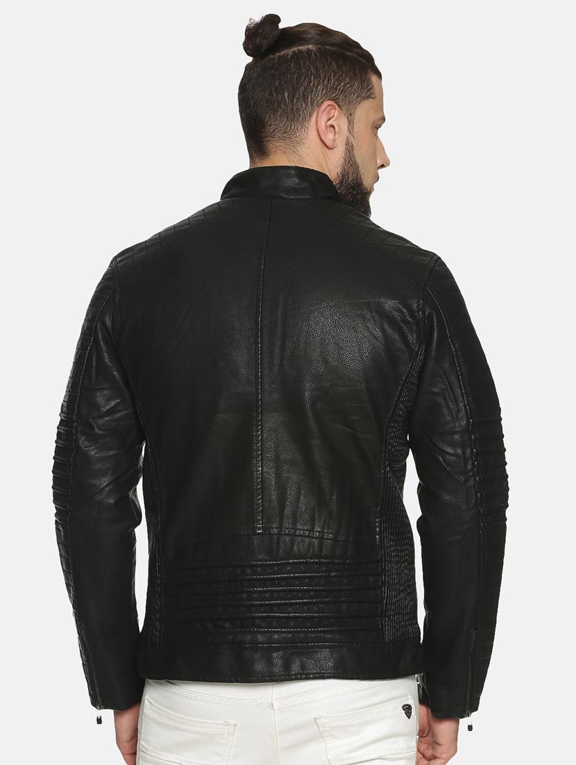 black solid pu biker jacket - 17427143 - Zoom Image - 3