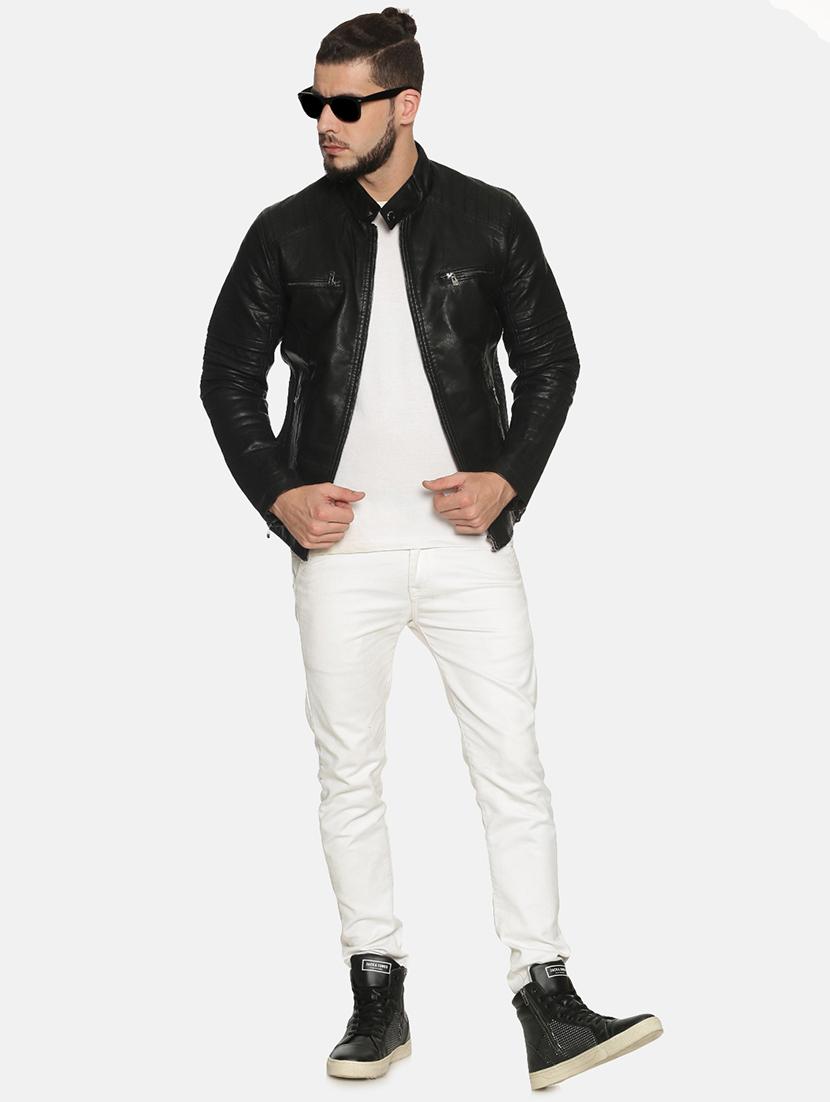 black solid pu biker jacket - 17427143 - Zoom Image - 4