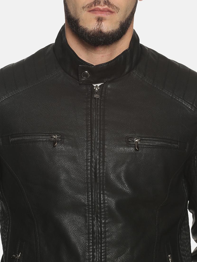 black solid pu biker jacket - 17427143 - Zoom Image - 5