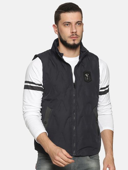 navy blue solid casual jacket - 17427144 - Standard Image - 1