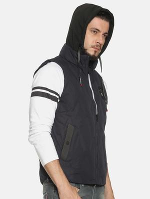 navy blue solid casual jacket - 17427144 - Standard Image - 2