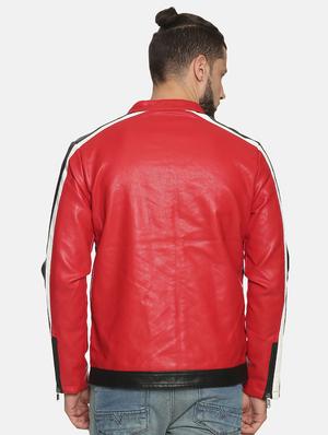 red color block pu biker jacket - 17427148 - Standard Image - 3