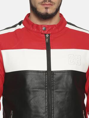red color block pu biker jacket - 17427148 - Standard Image - 5