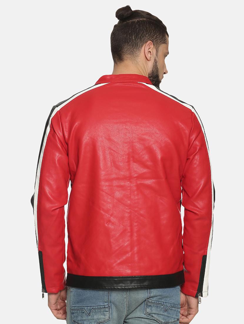 red color block pu biker jacket - 17427148 - Zoom Image - 3