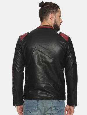 black color block pu biker jacket - 17427150 - Standard Image - 3