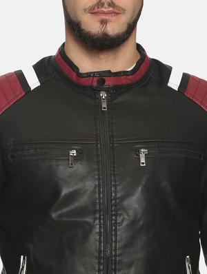 black color block pu biker jacket - 17427150 - Standard Image - 5