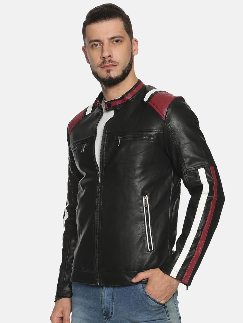 black color block pu biker jacket - 17427150 - Zoom Image - 2