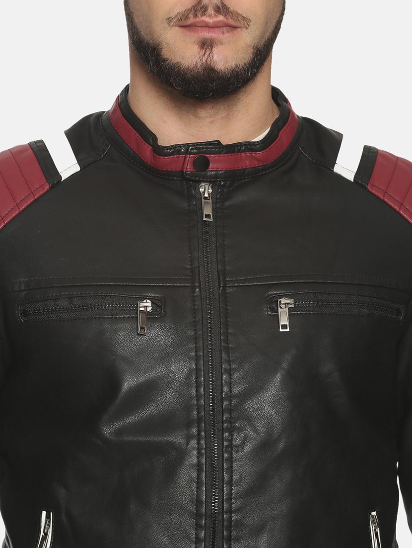 black color block pu biker jacket - 17427150 - Zoom Image - 5