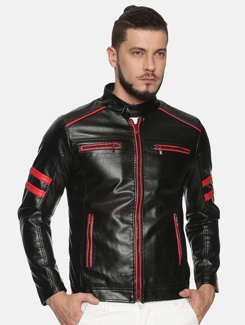 black taped pu biker jacket - 17427153 - Standard Image - 1