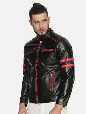 black taped pu biker jacket - 17427153 - Standard Image - 2