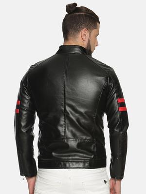 black taped pu biker jacket - 17427153 - Standard Image - 3