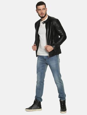 black solid pu biker jacket - 17427161 - Standard Image - 4