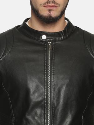 black solid pu biker jacket - 17427161 - Standard Image - 5