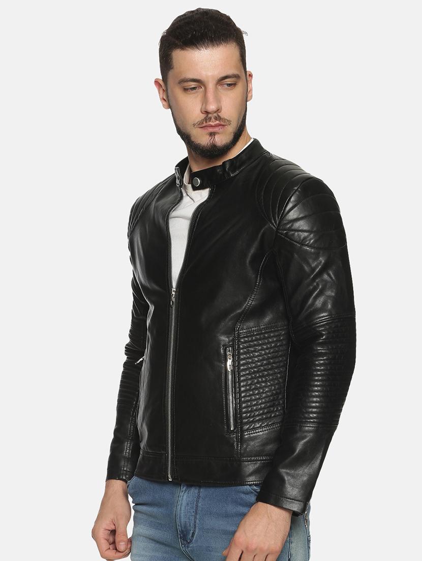 black solid pu biker jacket - 17427161 - Zoom Image - 2
