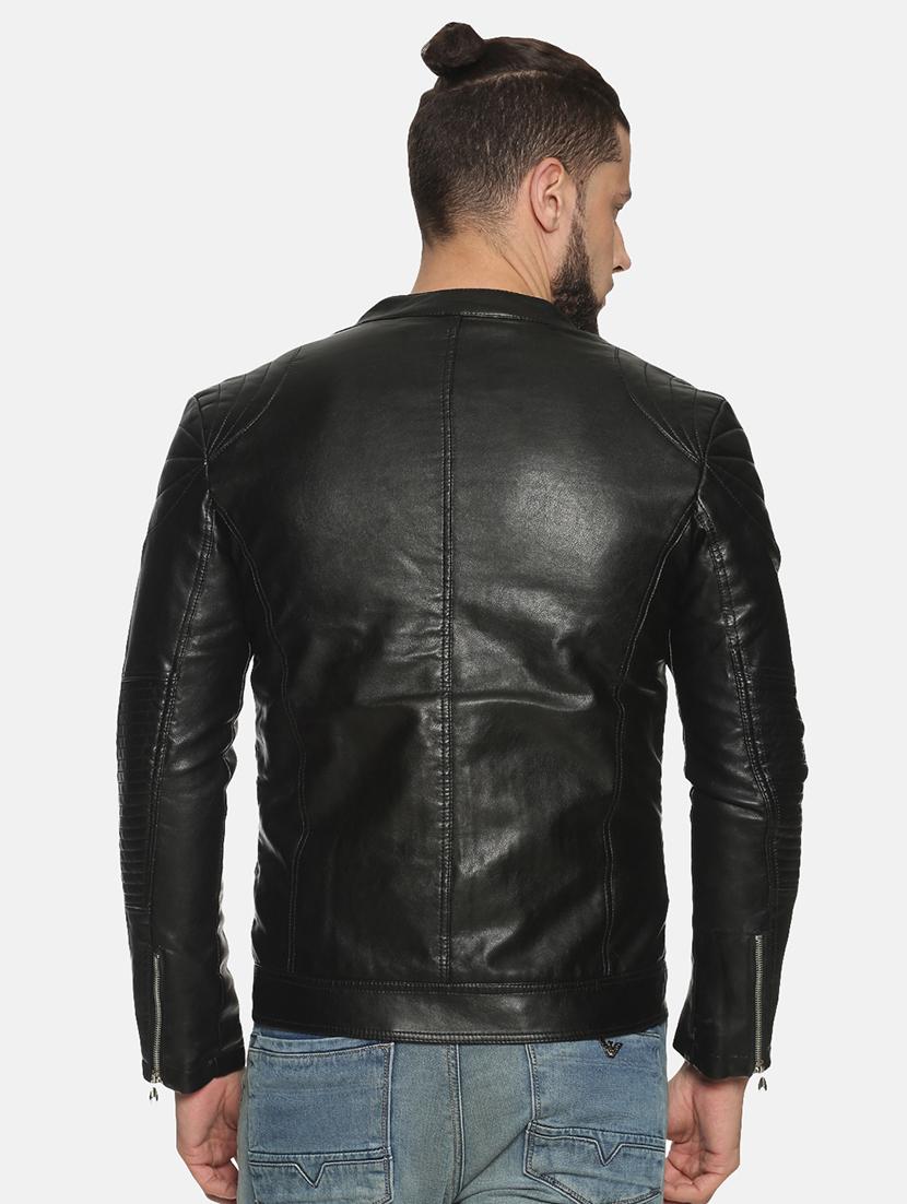 black solid pu biker jacket - 17427161 - Zoom Image - 3
