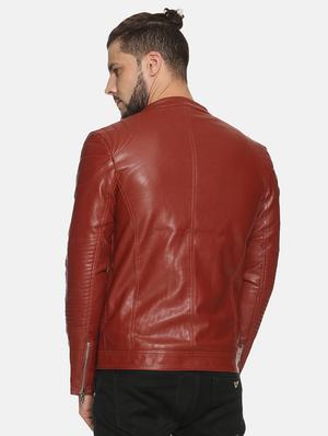 maroon solid pu biker jacket - 17427162 - Standard Image - 3