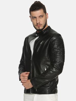 black solid pu biker jacket - 17427166 - Standard Image - 2