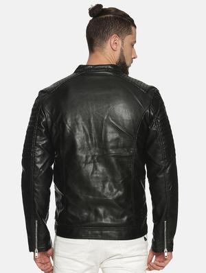 black solid pu biker jacket - 17427166 - Standard Image - 3
