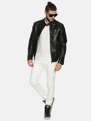 black solid pu biker jacket - 17427166 - Standard Image - 4