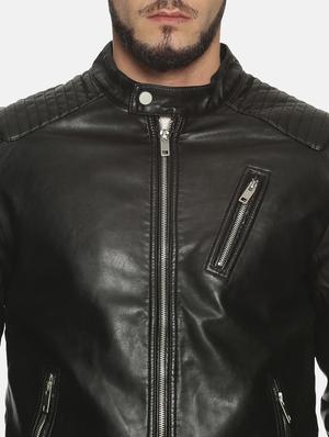 black solid pu biker jacket - 17427166 - Standard Image - 5