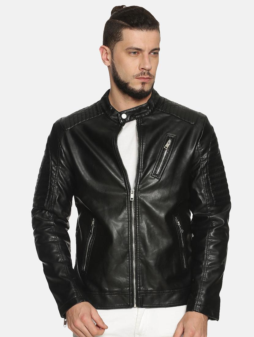 black solid pu biker jacket - 17427166 - Zoom Image - 1