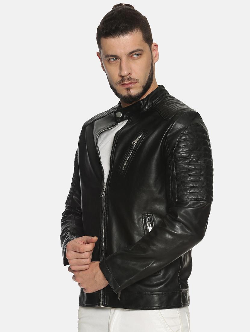black solid pu biker jacket - 17427166 - Zoom Image - 2