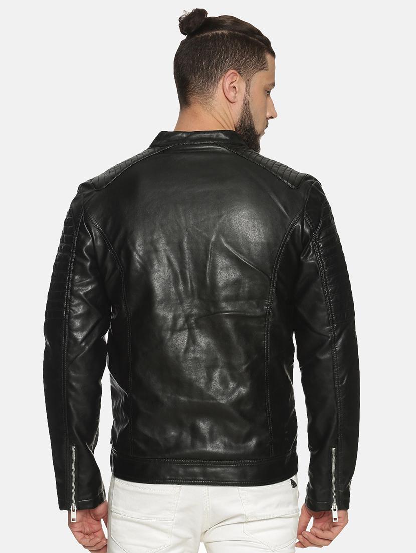 black solid pu biker jacket - 17427166 - Zoom Image - 3