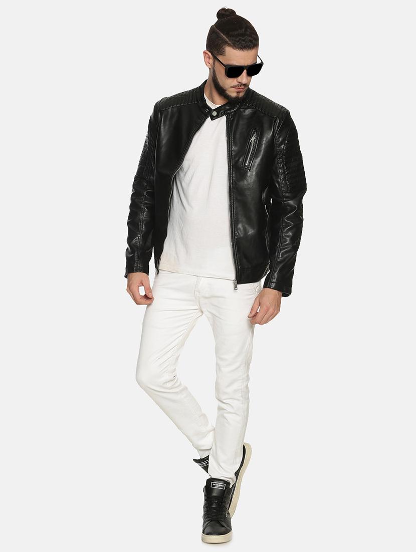 black solid pu biker jacket - 17427166 - Zoom Image - 4