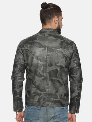 grey camouflage pu biker jacket - 17427168 - Standard Image - 3