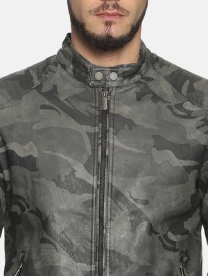 grey camouflage pu biker jacket - 17427168 - Standard Image - 5