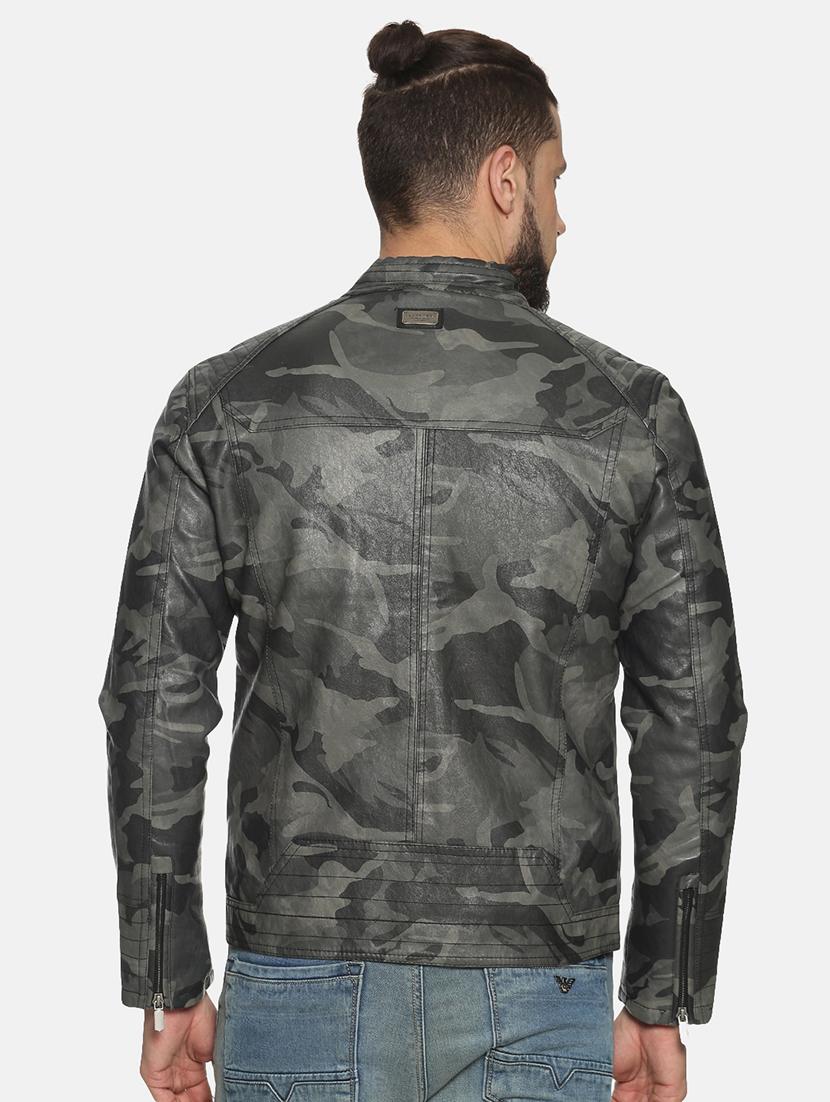 grey camouflage pu biker jacket - 17427168 - Zoom Image - 3