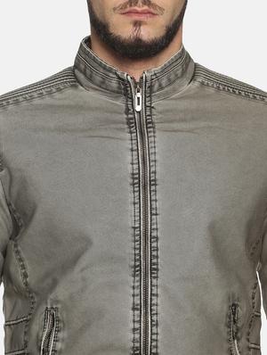 grey solid pu biker jacket - 17427172 - Standard Image - 5