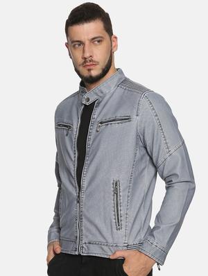 blue solid pu biker jacket - 17427173 - Standard Image - 2
