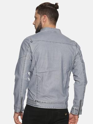 blue solid pu biker jacket - 17427173 - Standard Image - 3