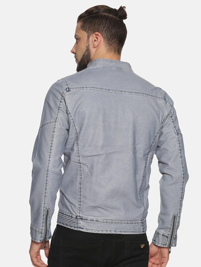 blue solid pu biker jacket - 17427173 - Zoom Image - 3