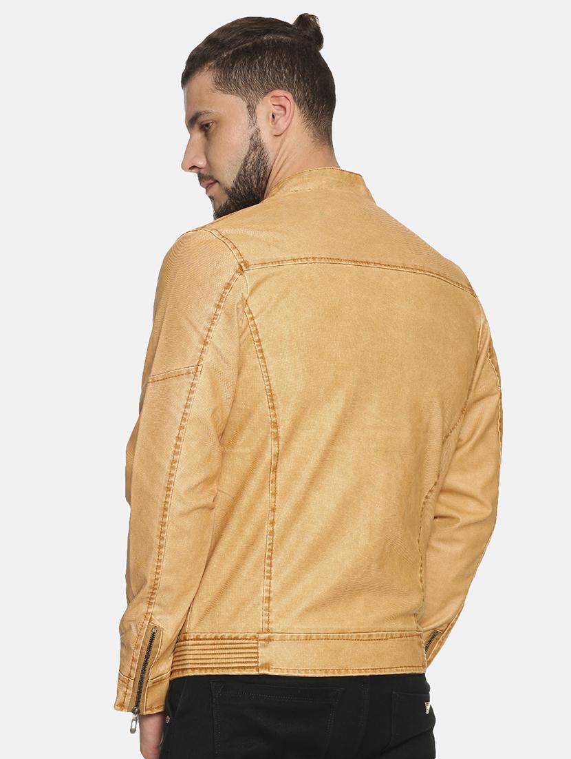 tan solid pu biker jacket - 17427174 - Zoom Image - 3