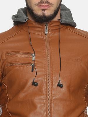 brown solid pu biker jacket - 17427175 - Standard Image - 6