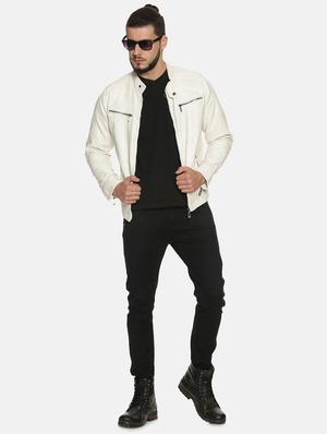 white solid pu biker jacket - 17427182 - Standard Image - 4