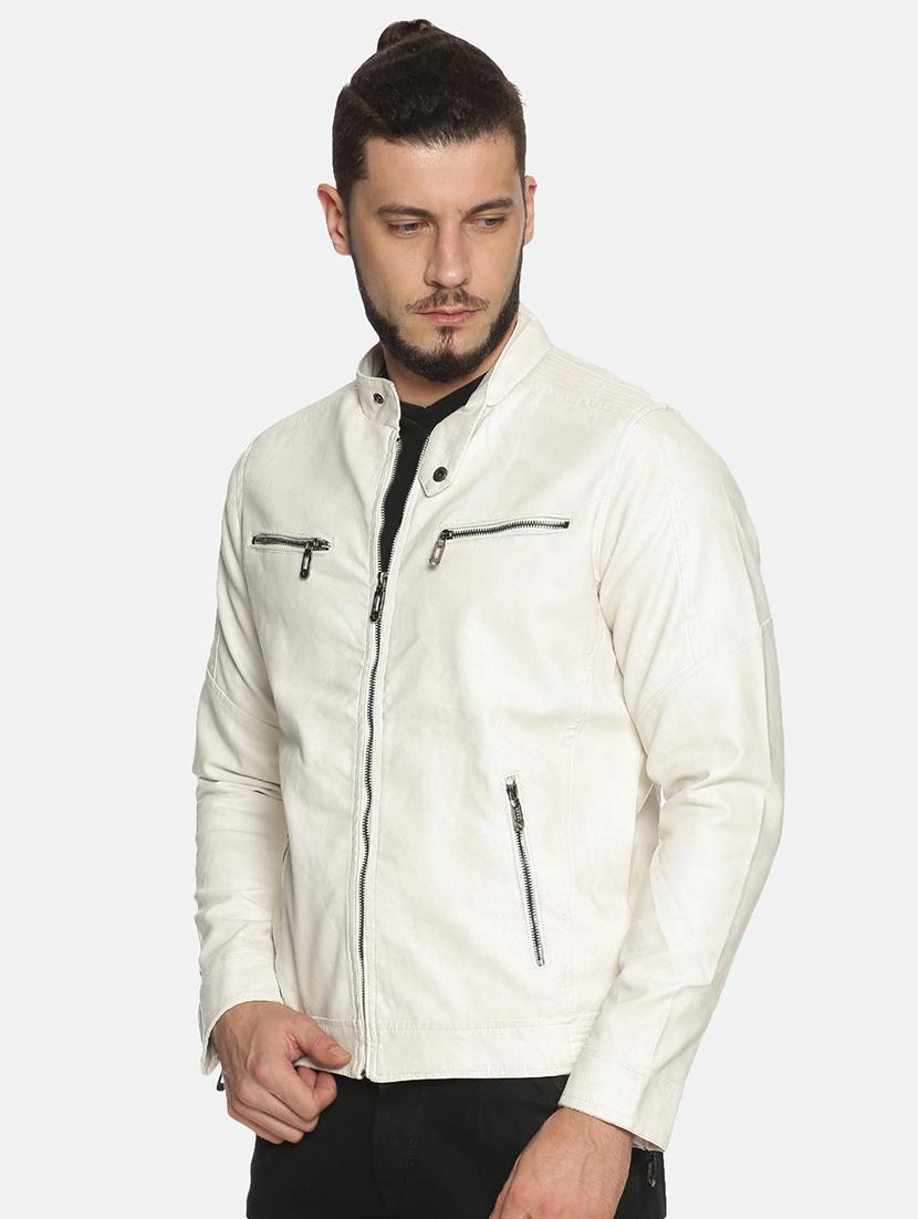 white solid pu biker jacket - 17427182 - Zoom Image - 2