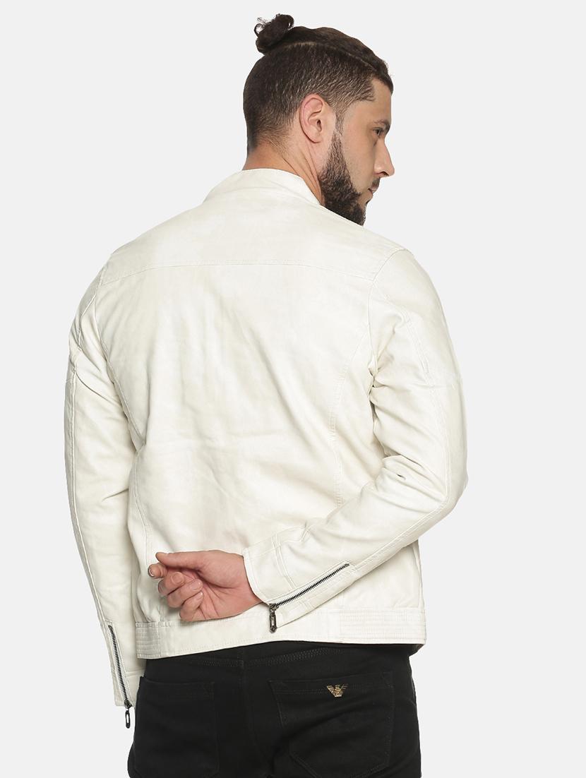 white solid pu biker jacket - 17427182 - Zoom Image - 3