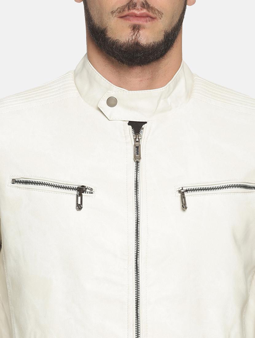 white solid pu biker jacket - 17427182 - Zoom Image - 5