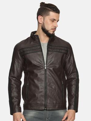 brown taped pu biker jacket - 17427184 - Standard Image - 2