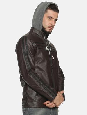 brown taped pu biker jacket - 17427184 - Standard Image - 3