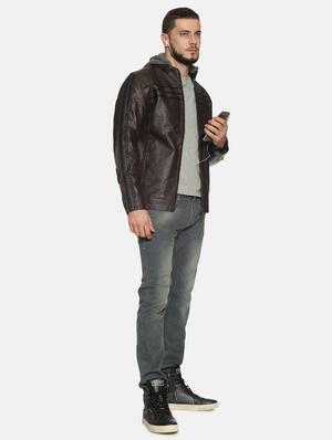 brown taped pu biker jacket - 17427184 - Standard Image - 5