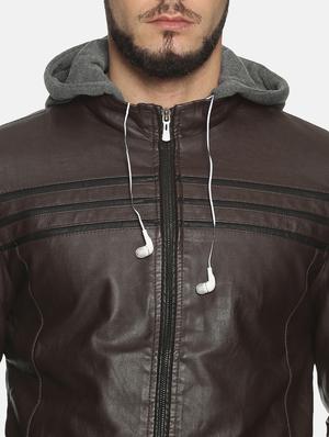 brown taped pu biker jacket - 17427184 - Standard Image - 6