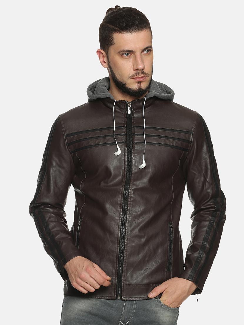 brown taped pu biker jacket - 17427184 - Zoom Image - 1