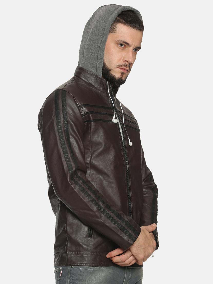 brown taped pu biker jacket - 17427184 - Zoom Image - 3