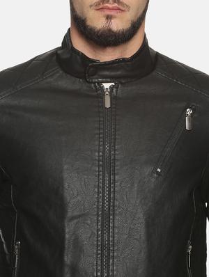 black solid pu biker jacket - 17427188 - Standard Image - 5